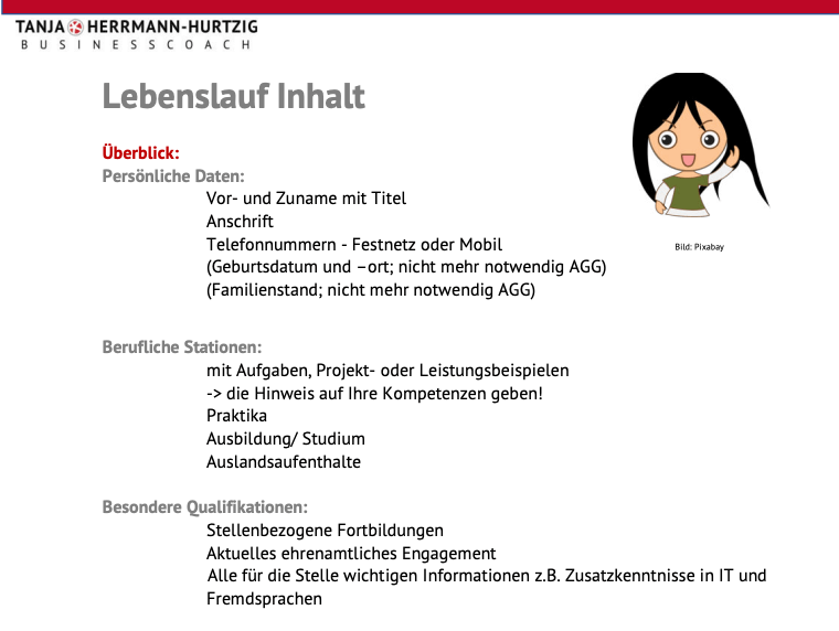 Checkliste Lebenslauf Übersicht Gliederung