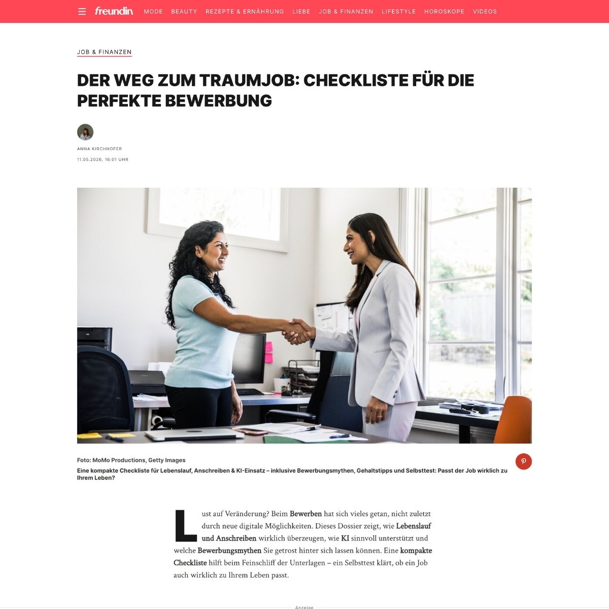 freundin: Der Weg zum Traumjob: Checkliste für die perfekte Bewerbung freundin: Der Weg zum Traumjob: Checkliste für die perfekte Bewerbung